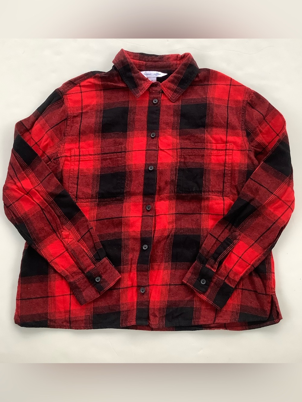 Old Navy Red and Black Plaid Button-Down Shirt